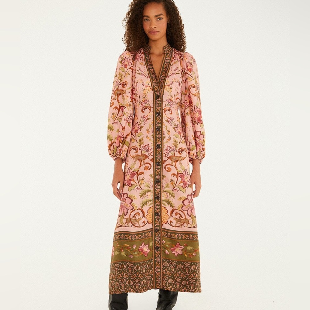 Farm Rio x Barbour Alice Floral Leopard Maxi Dress Size Medium - Picture 1 of 16